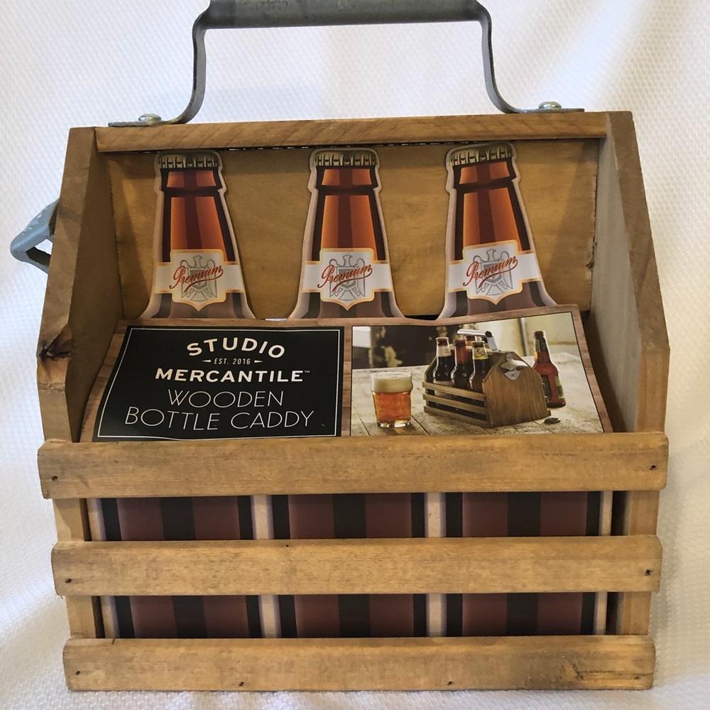 Wooden bottle caddy.
